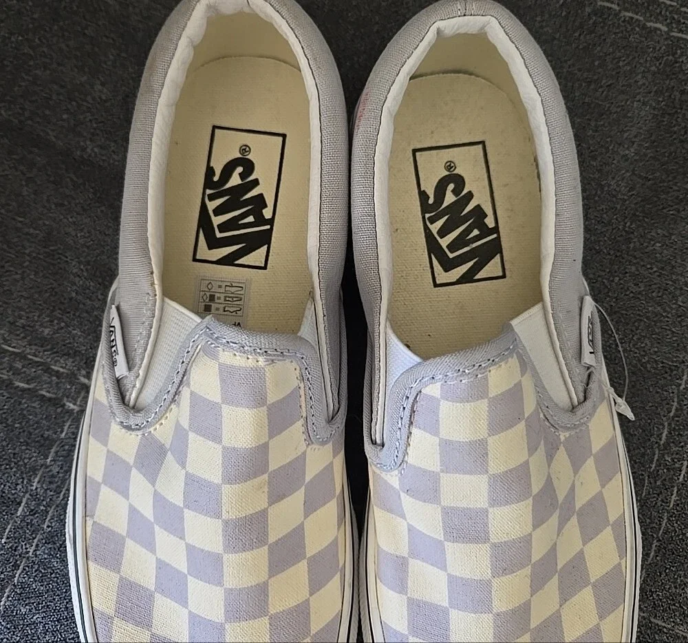 Vans Slip-On Checkerboard Sneakers - Grey and Cream